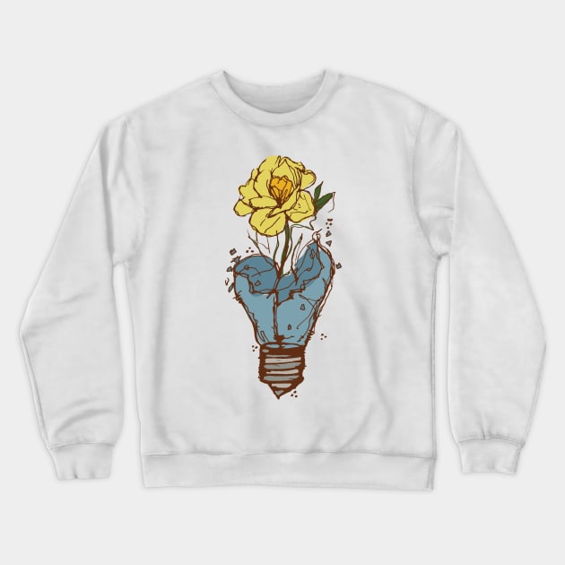 Light bulb with yellow flowers sketch 3 Crewneck Sweatshirt by linespace-001